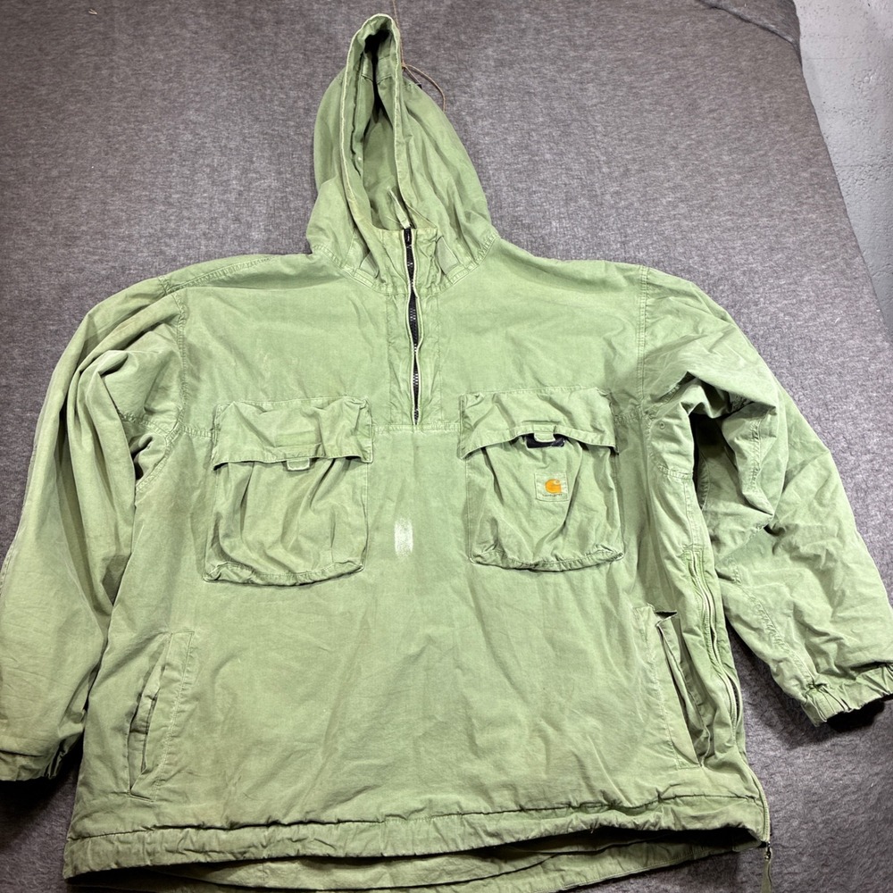 Carhartt WIP Work in Progress Berm Pullover Mens XXL 2XL Green Distressed Anorak